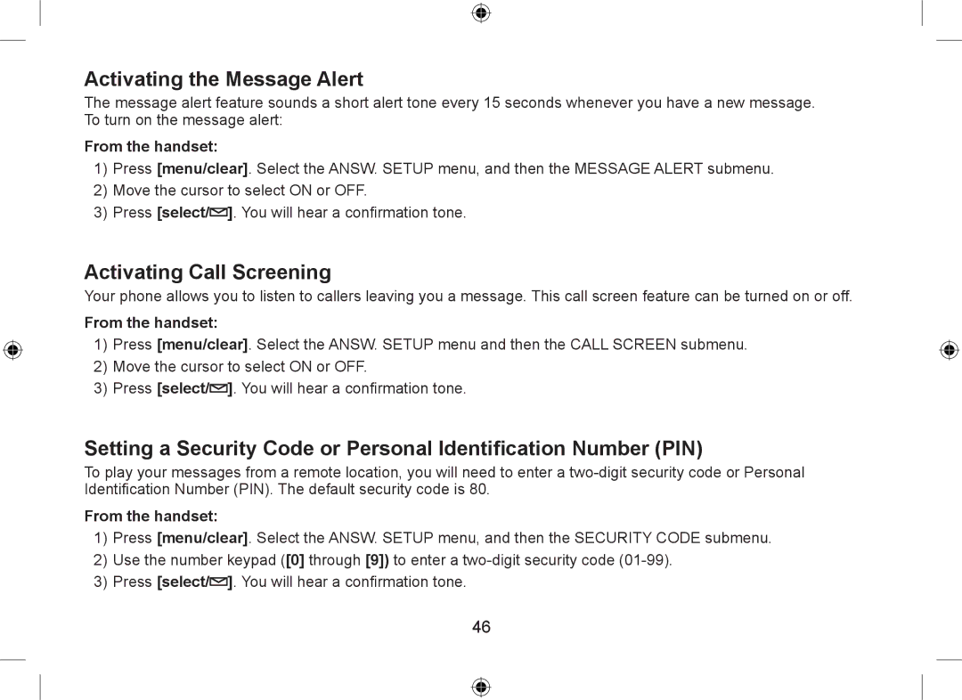 Uniden WDSS 5335, WDSS 5335 owner manual Activating the Message Alert, Activating Call Screening 