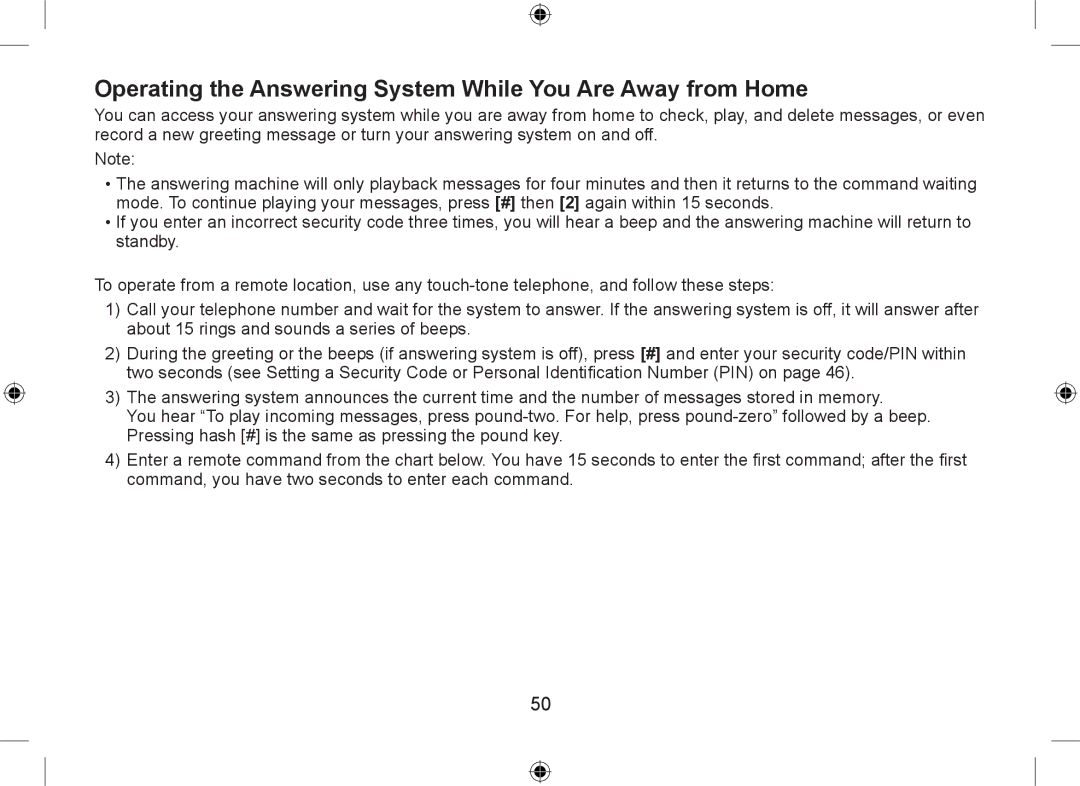 Uniden WDSS 5335, WDSS 5335 owner manual Operating the Answering System While You Are Away from Home 