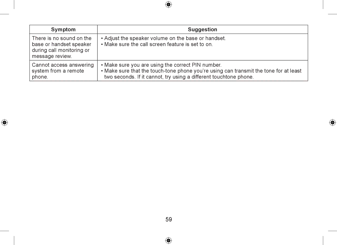 Uniden WDSS 5335, WDSS 5335 owner manual Symptom Suggestion 