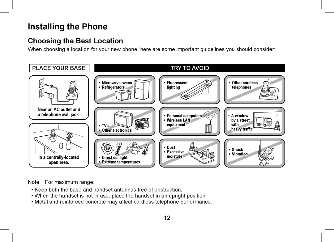 Uniden WDSS 5355+1, WDSS 5355+2 owner manual Installing the Phone, Choosing the Best Location 