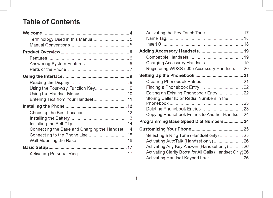 Uniden WDSS 5355+2, WDSS 5355+1 owner manual Table of Contents 