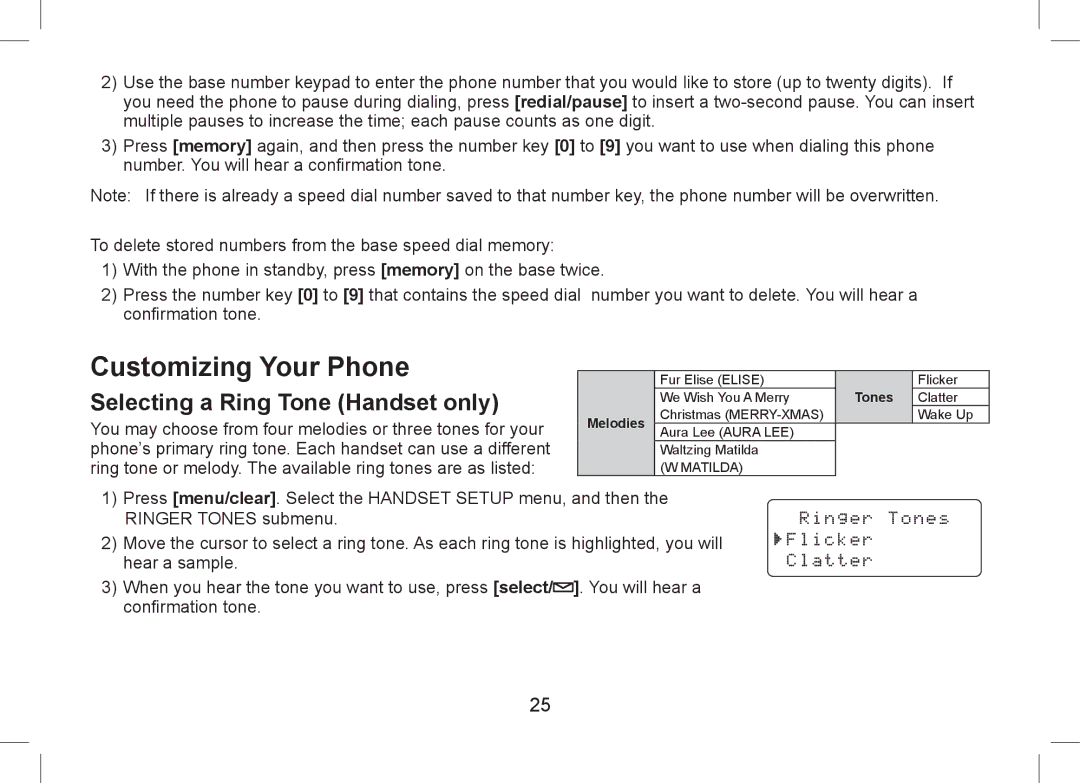 Uniden WDSS 5355+2, WDSS 5355+1 owner manual Customizing Your Phone, Selecting a Ring Tone Handset only 