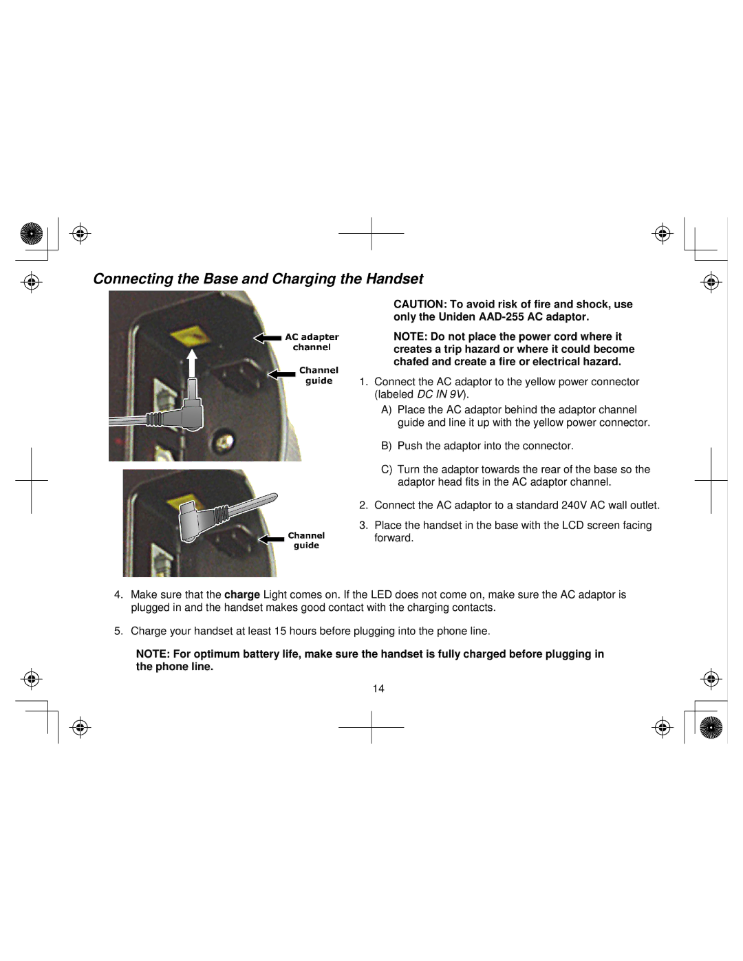 Uniden WIN1200 owner manual Connecting the Base and Charging the Handset 