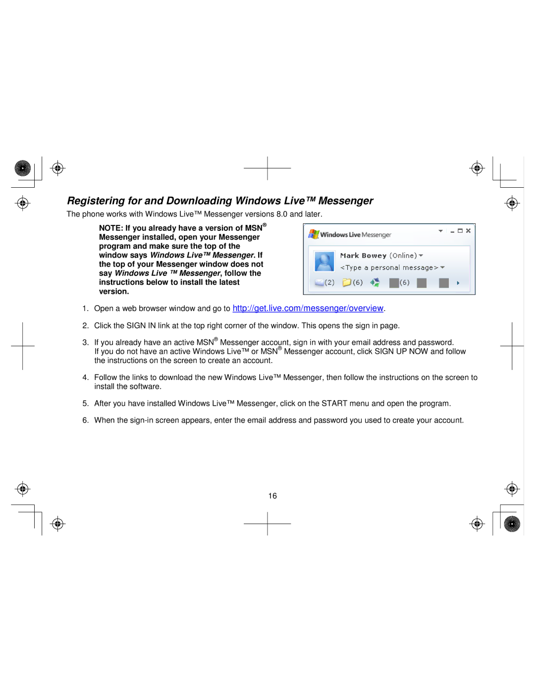 Uniden WIN1200 owner manual Registering for and Downloading Windows Live Messenger 