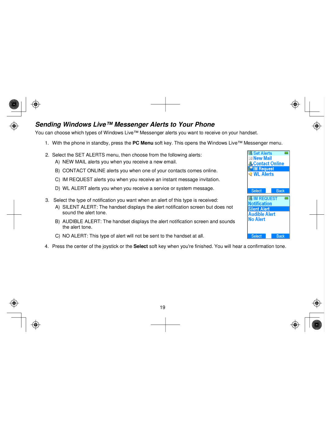 Uniden WIN1200 owner manual Sending Windows Live Messenger Alerts to Your Phone 