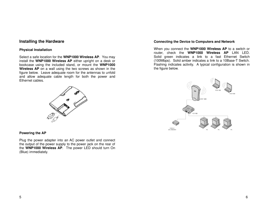 Uniden WNP1000 specifications Installing the Hardware, Physical Installation, Powering the AP 