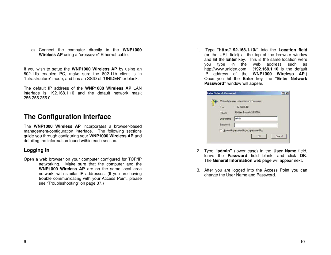 Uniden WNP1000 specifications Configuration Interface, Logging 