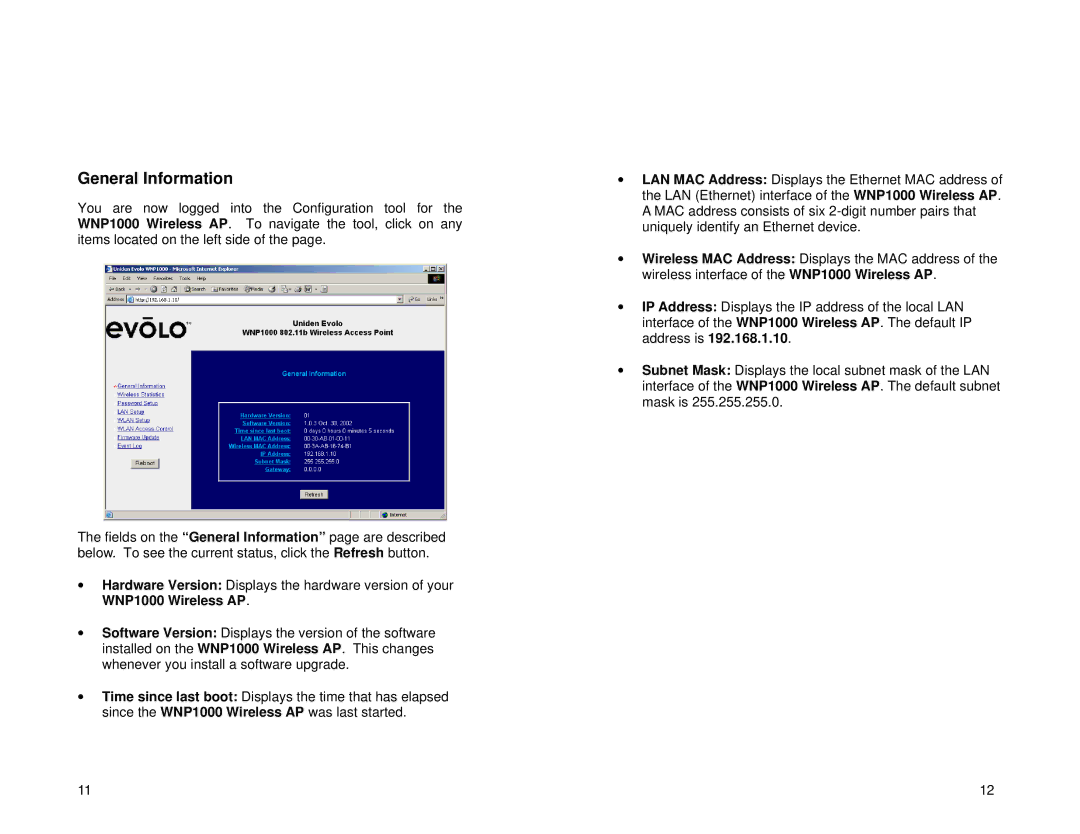 Uniden WNP1000 specifications General Information 