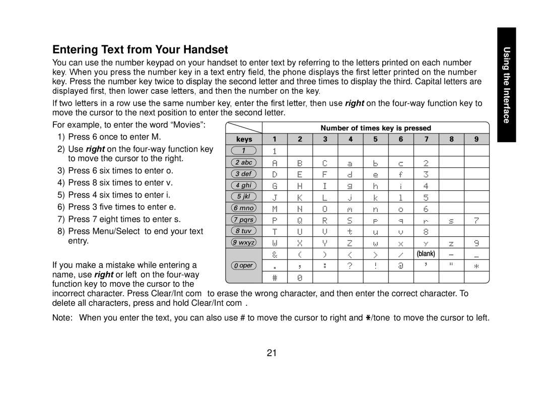 Uniden WXI2077 Series manual Entering Text from Your Handset 