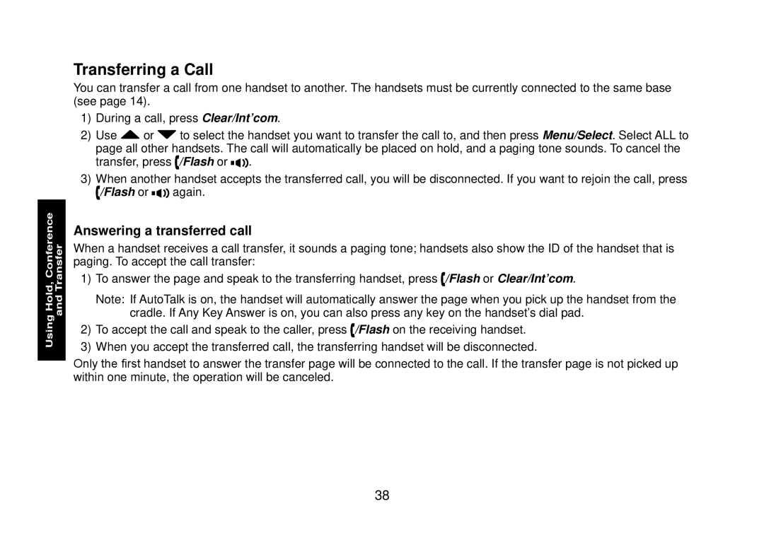 Uniden WXI2077 Series manual Transferring a Call, Answering a transferred call 