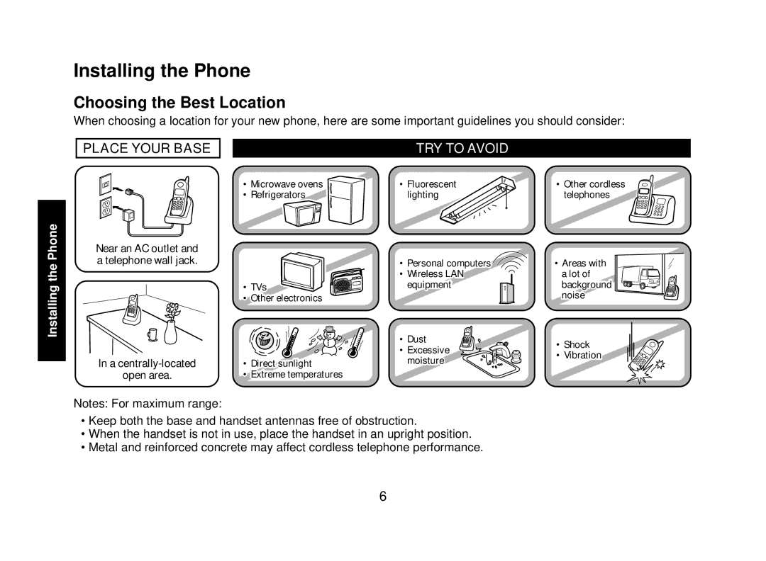 Uniden WXI2077 Series manual Installing the Phone, Choosing the Best Location 