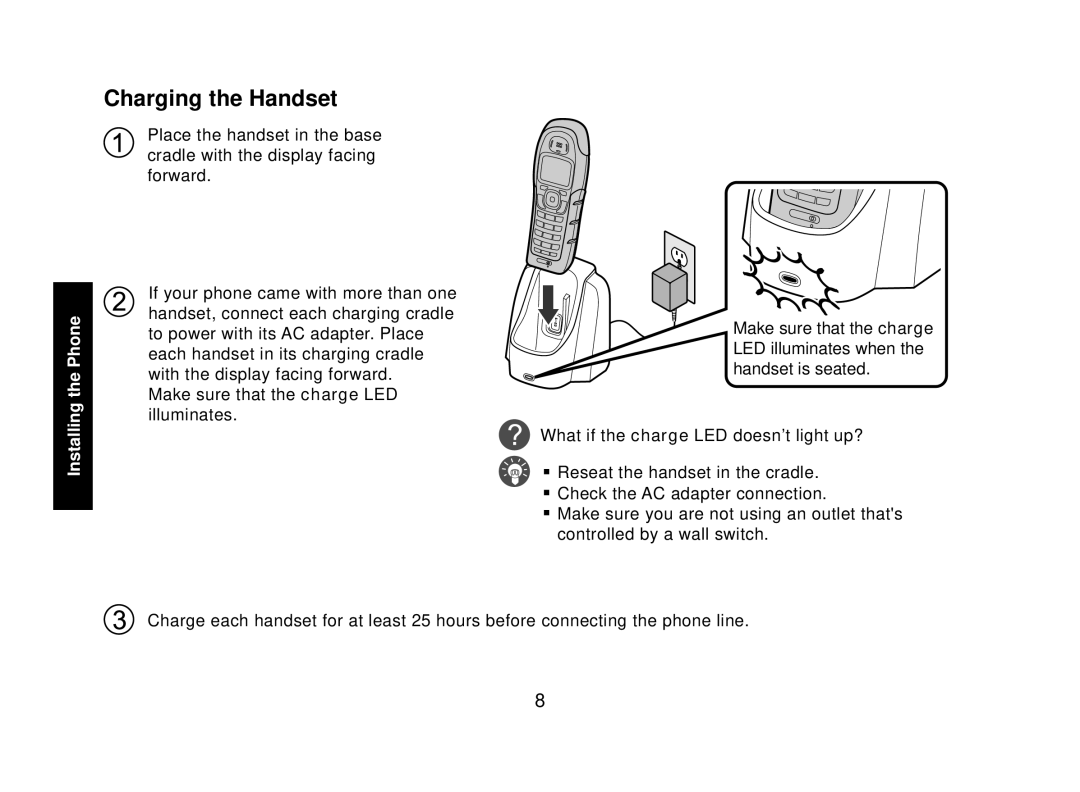 Uniden WXI2077 Series manual Charging the Handset 