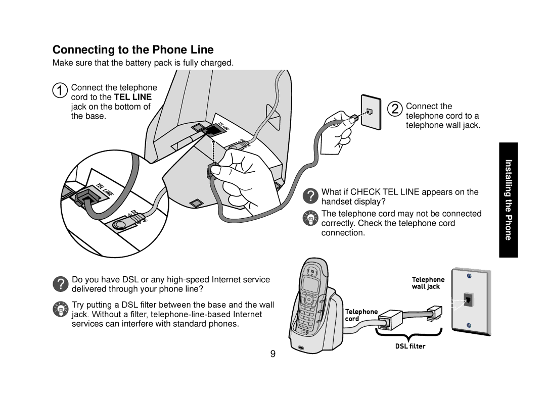 Uniden WXI2077 Series manual Connecting to the Phone Line, Installing the Phone 