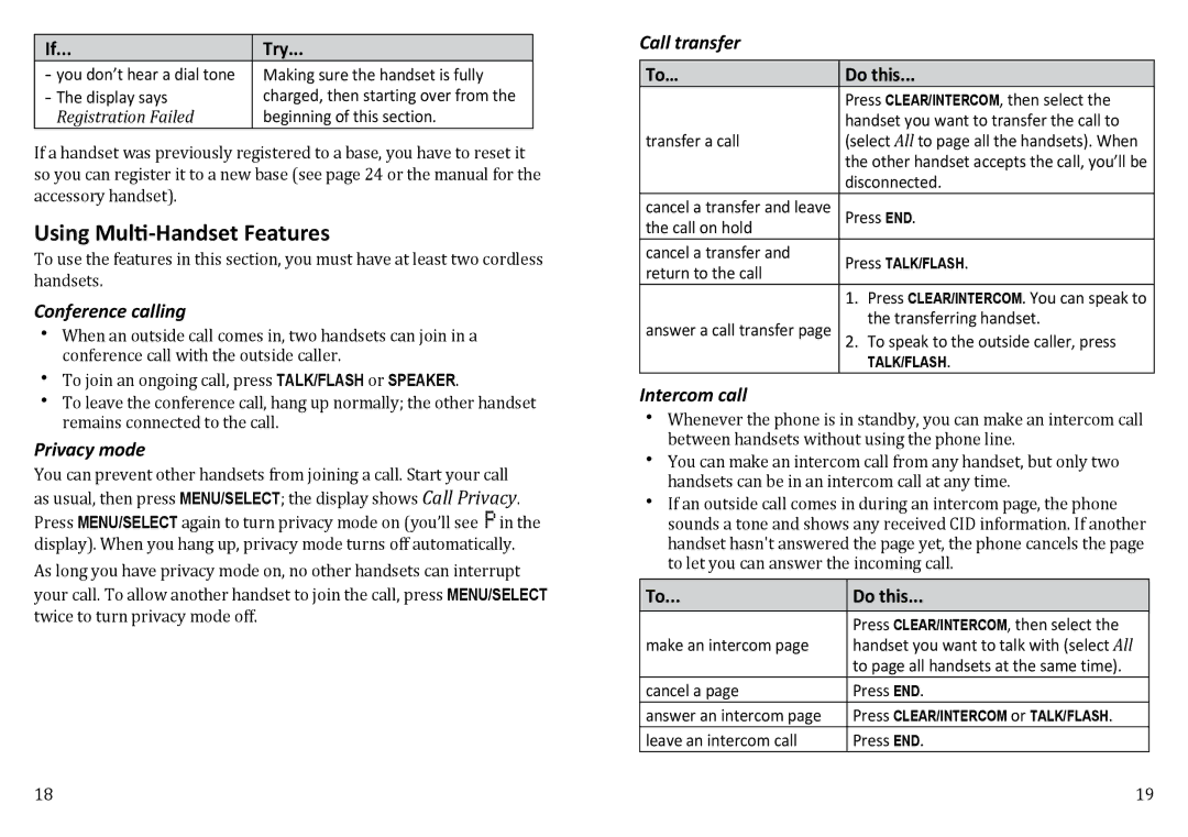Uniden WXI3077 manual Using Multi-Handset Features, Conference calling, Privacy mode, Call transfer, Intercom call 