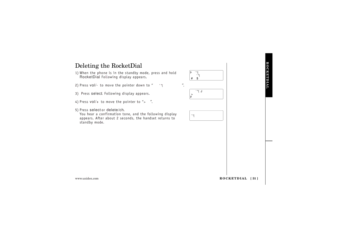Uniden WXI377 manual Deleting the RocketDial, C K E T D I a L 