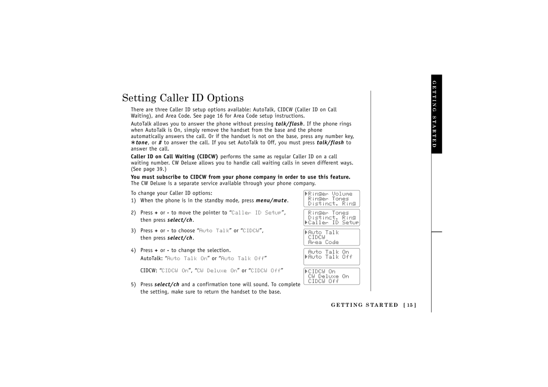 Uniden X2.4GHz manual Setting Caller ID Options 