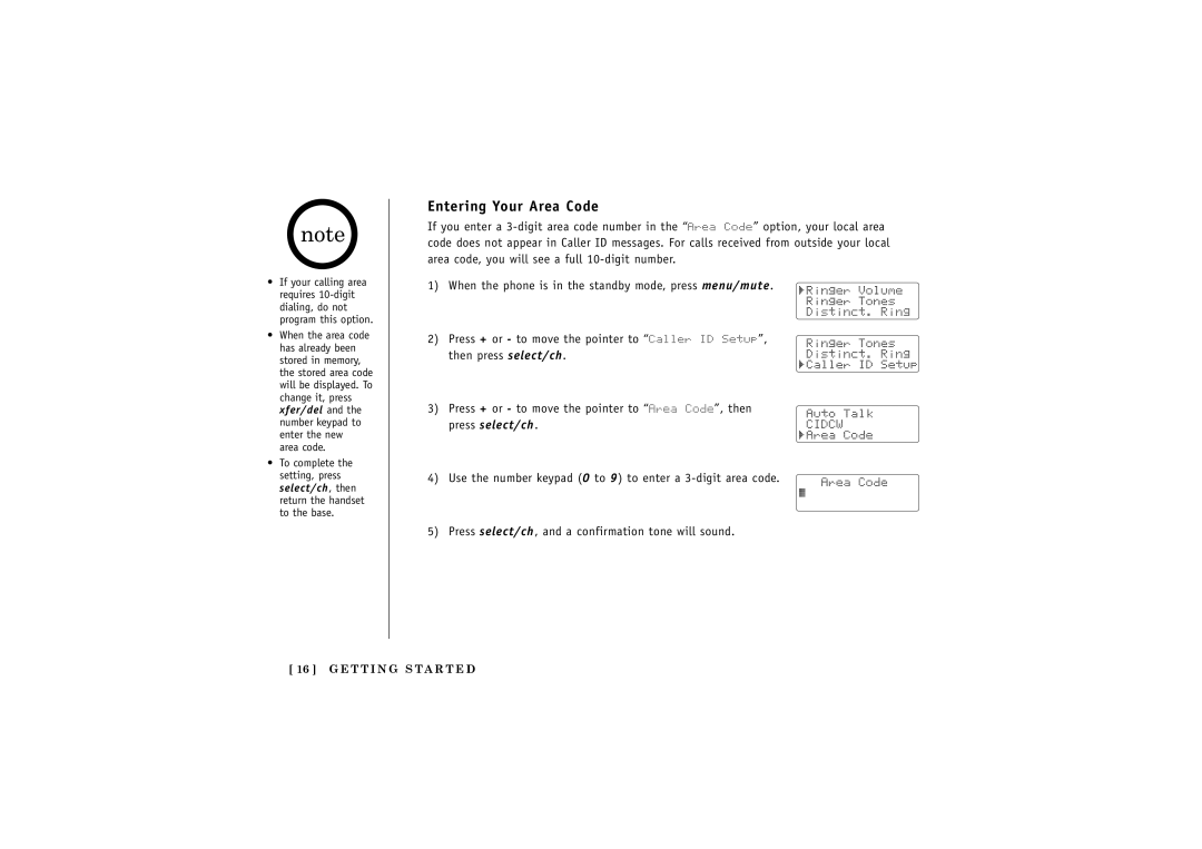 Uniden X2.4GHz manual Entering Your Area Code 