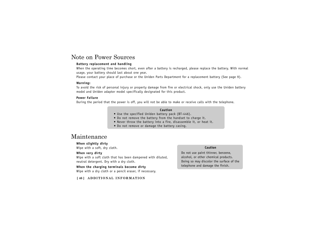 Uniden X2.4GHz manual Maintenance 