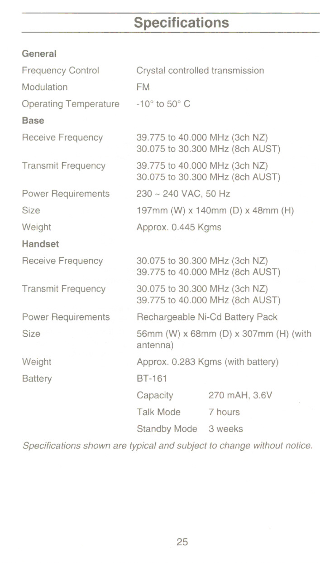 Uniden XC 320 manual General, Base, Handset 