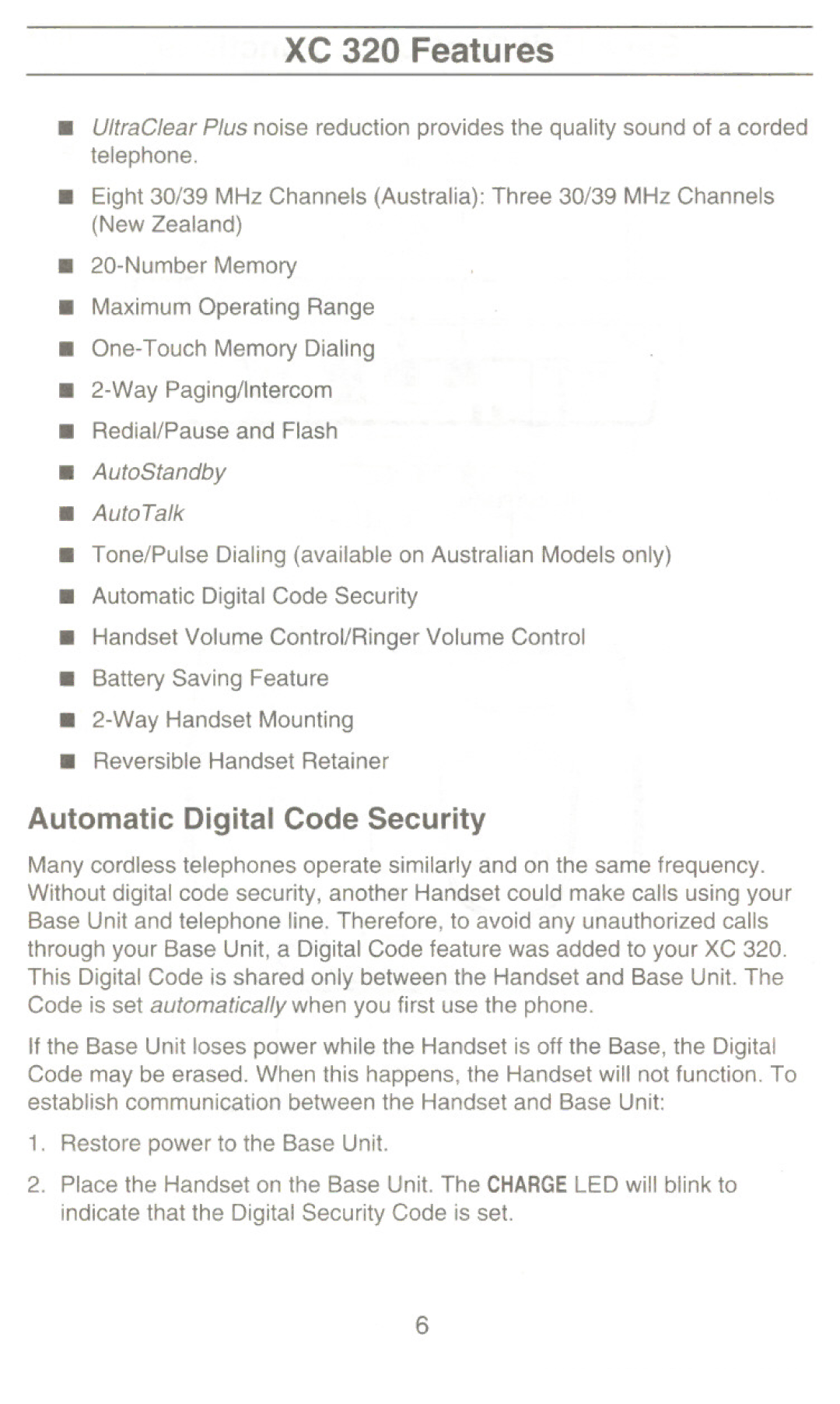 Uniden manual XC 320 Featu res, Automatic Digital Code Security 