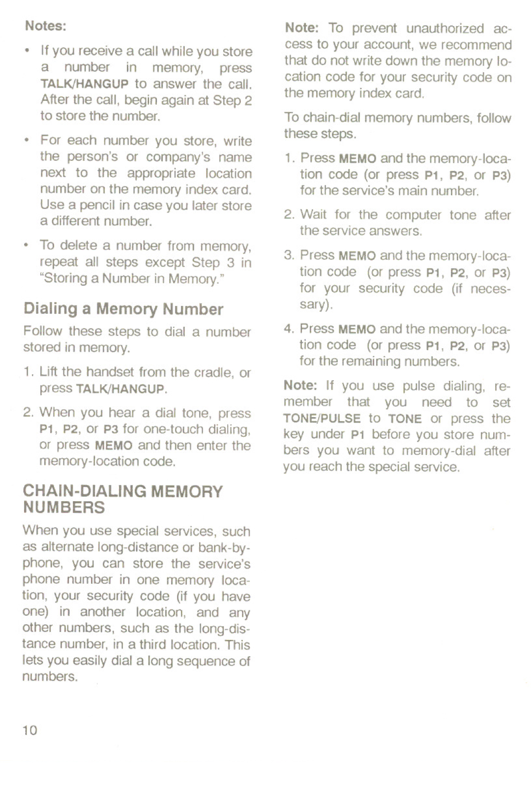 Uniden XC-360 manual CHAIN-DIALING Memory Numbers, Dialing a Memory Number 