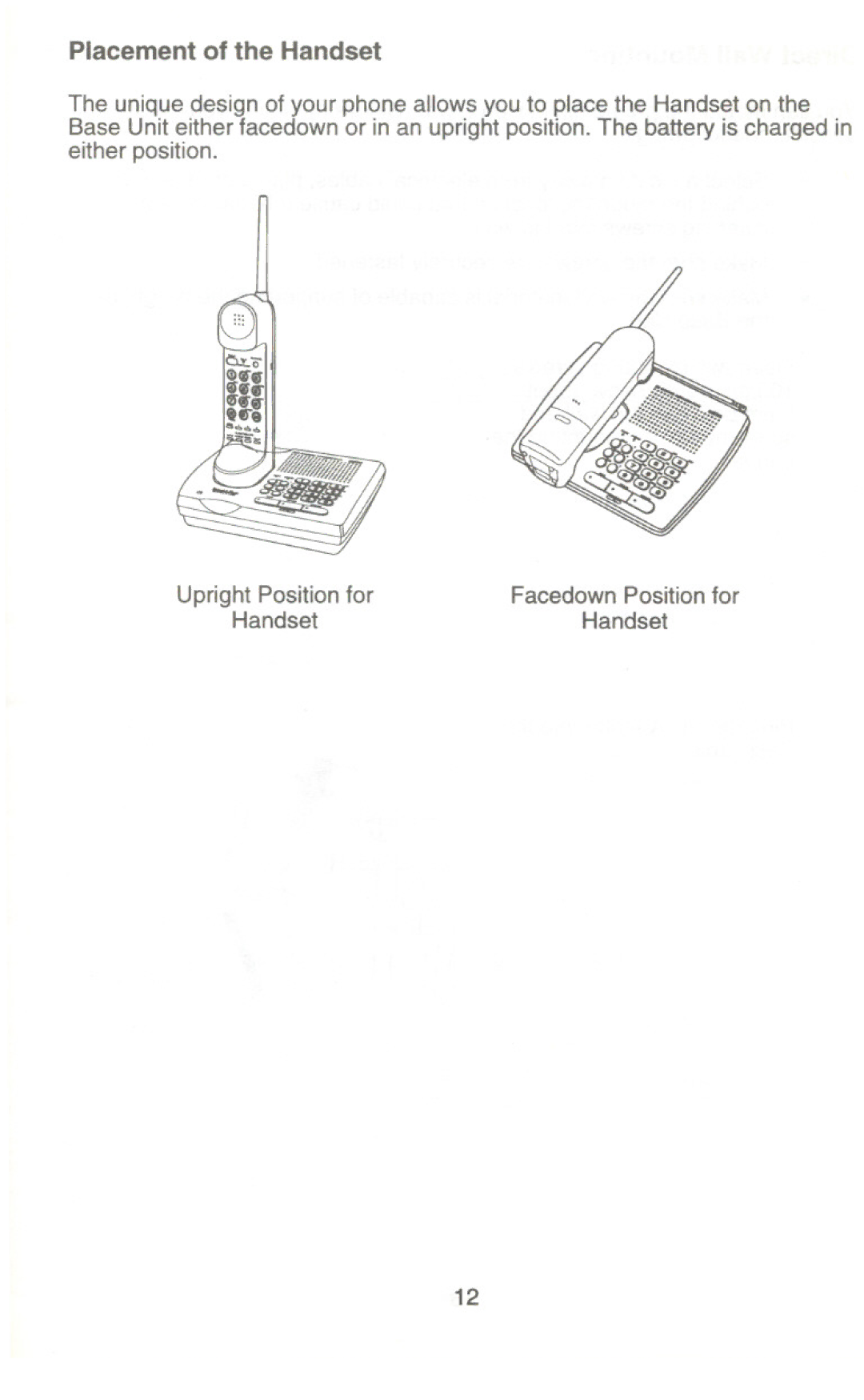 Uniden XC345 manual Placement of the Handset 