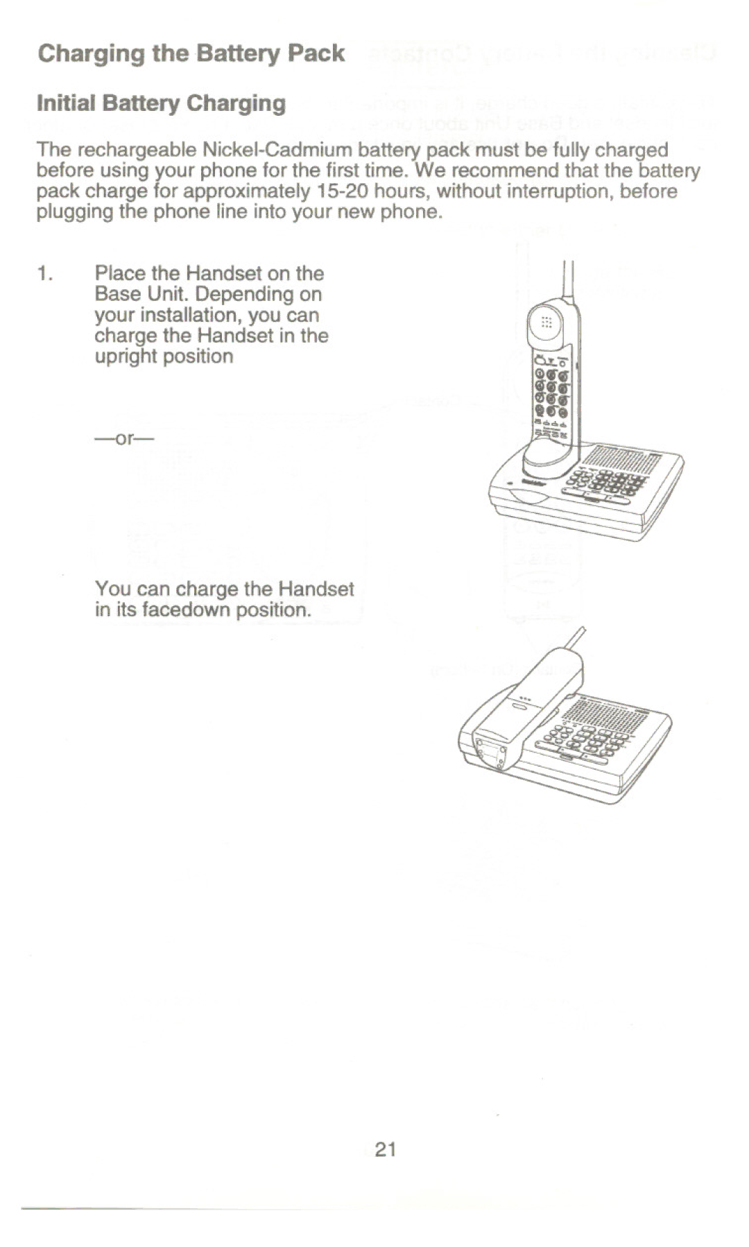 Uniden XC345 manual Charging the Battery Pack, InitialBattery Charging 