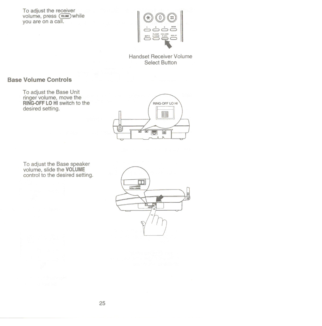 Uniden XC345 manual Base Volume Controls 