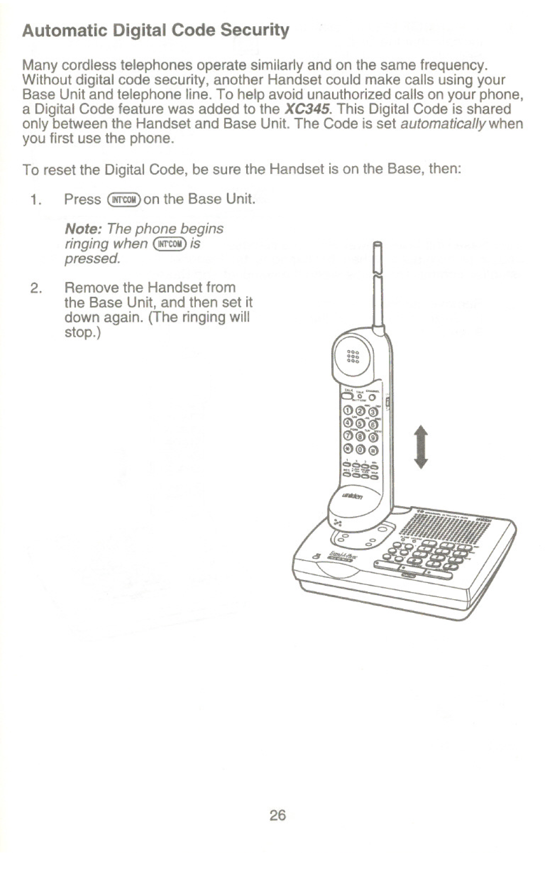 Uniden XC345 manual Automatic Digital Code Security 