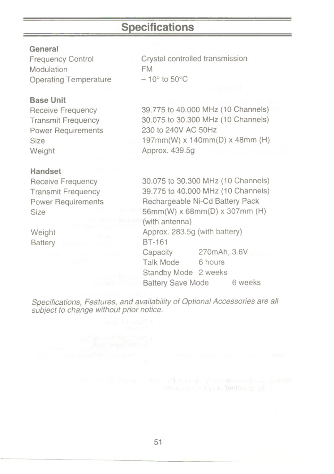 Uniden XC345 manual General, Handset 