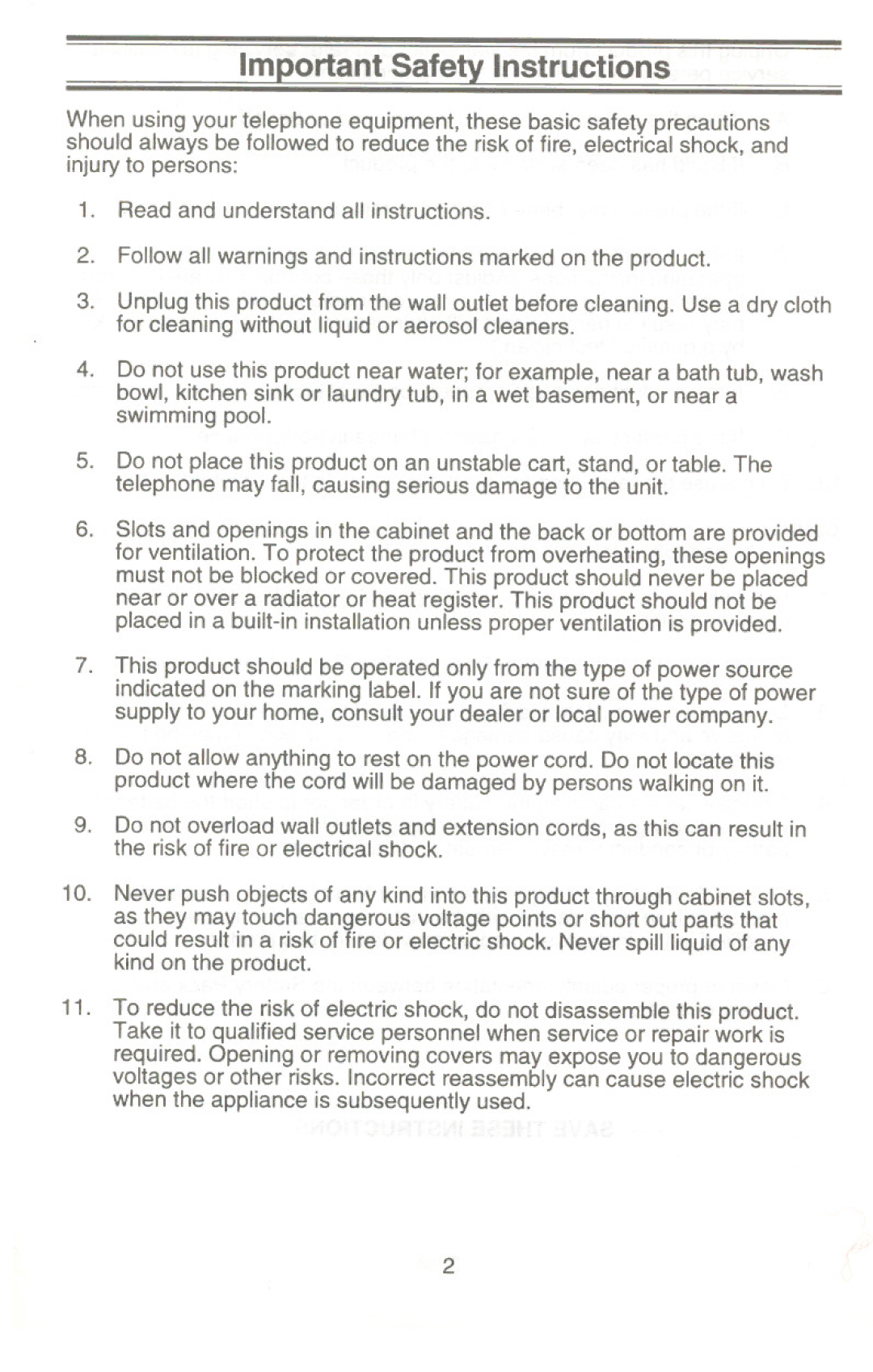 Uniden XC345 manual Important Safet~ Instructions 