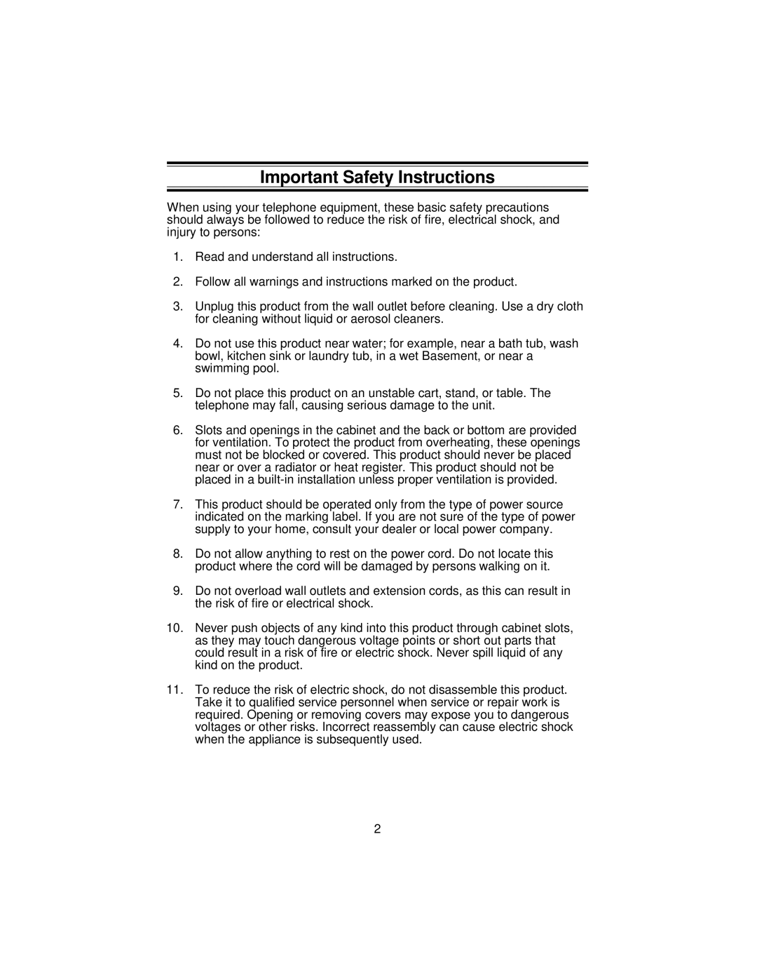 Uniden XC3510 important safety instructions Important Safety Instructions 