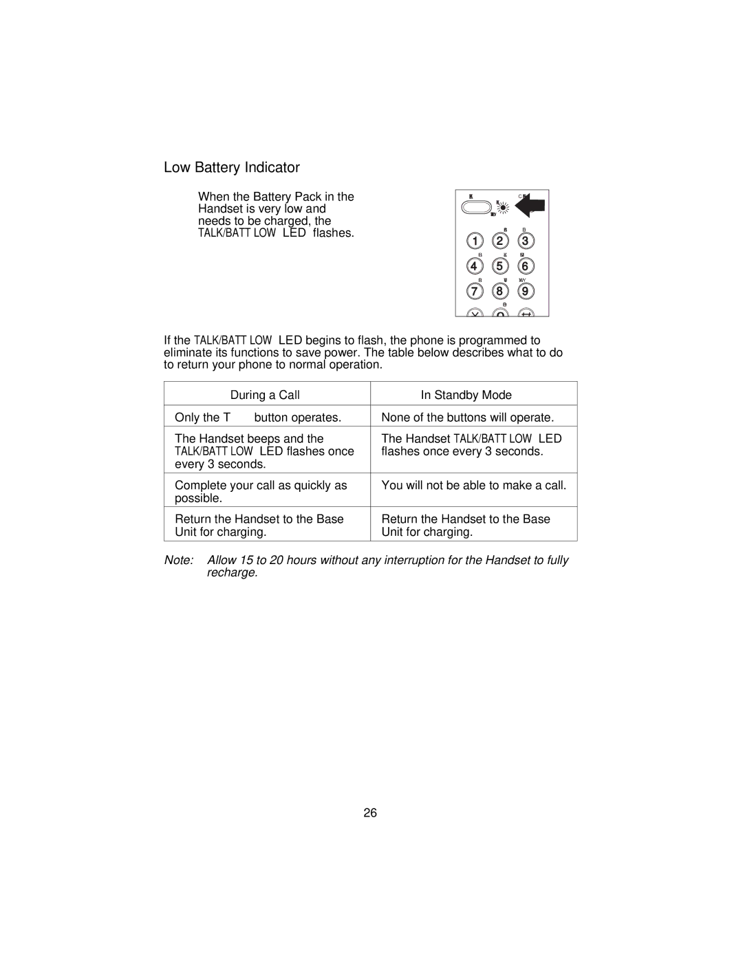 Uniden XC3510 important safety instructions Low Battery Indicator, During a Call Standby Mode 