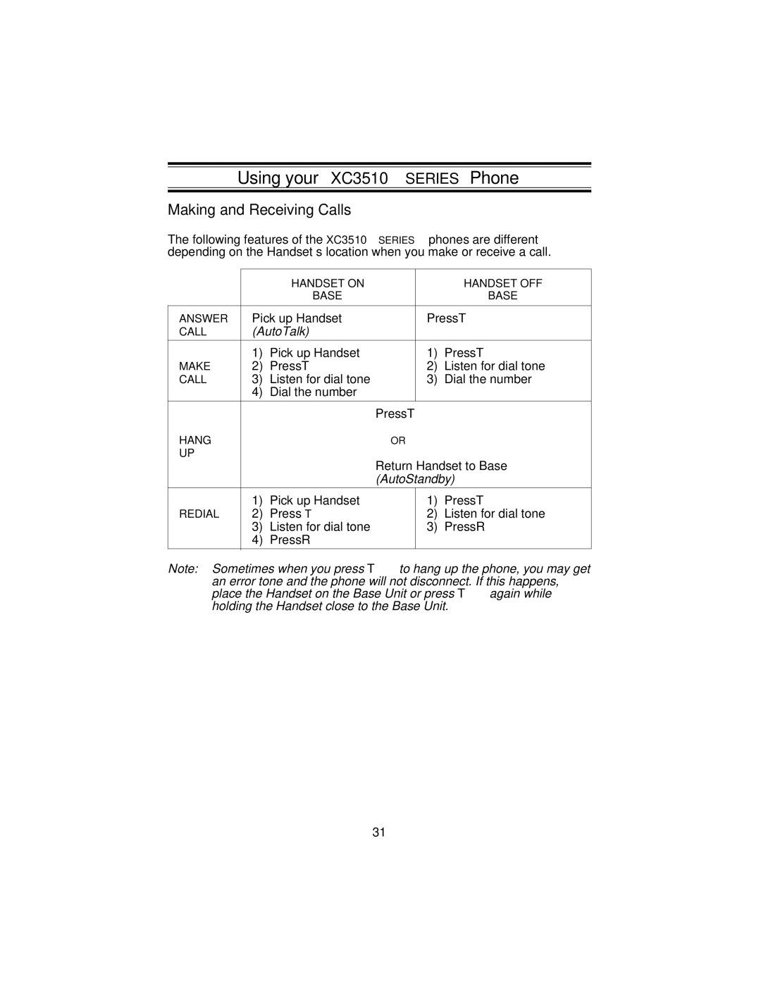 Uniden XC3510 important safety instructions Making and Receiving Calls, AutoTalk 