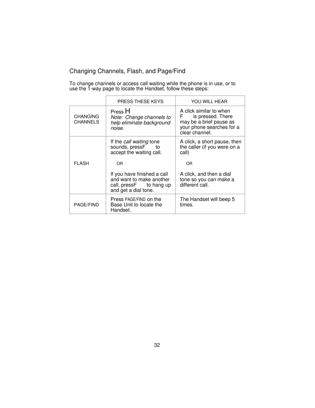 Uniden XC3510 important safety instructions Changing Channels, Flash, and Page/ ind, If the call waiting tone 