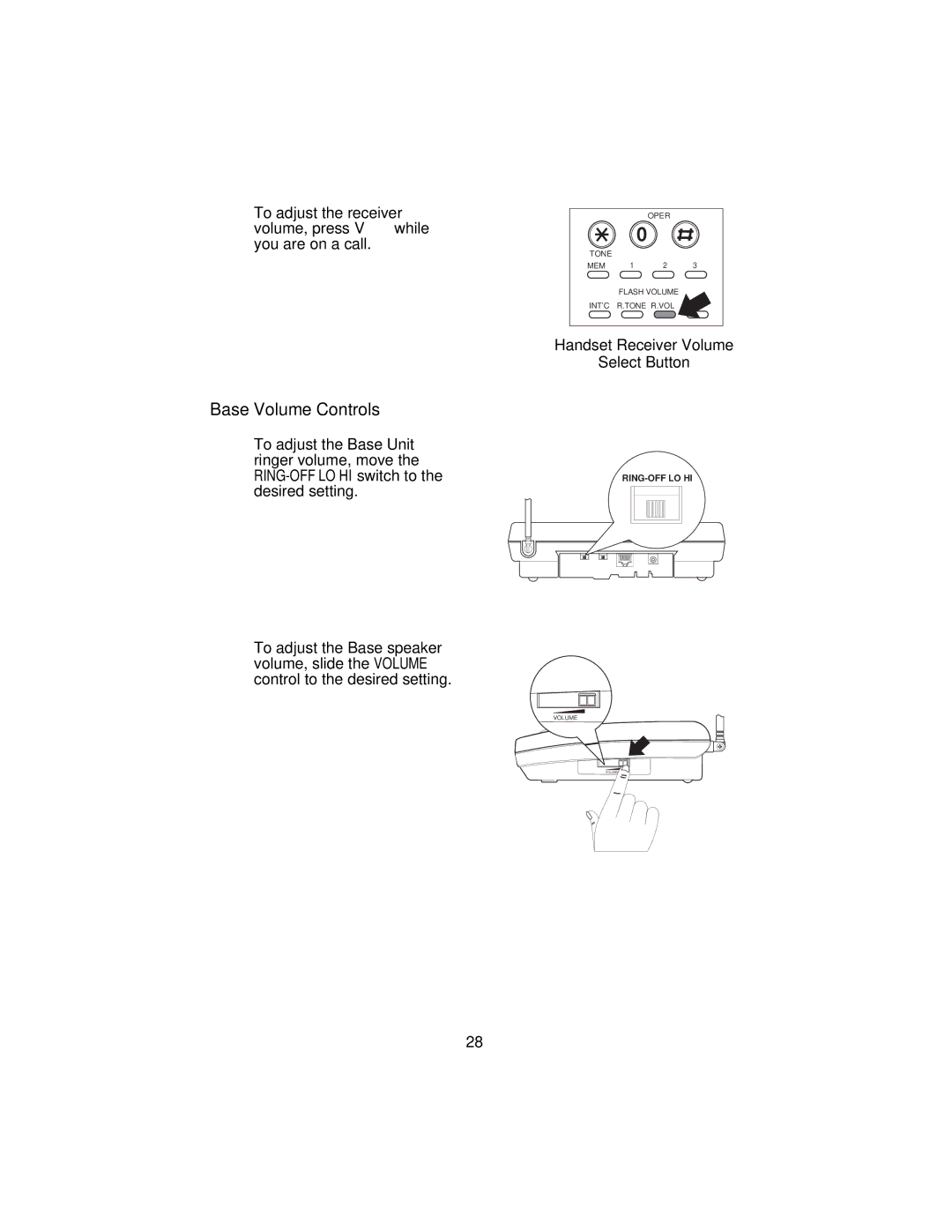 Uniden XC3545 important safety instructions Base Volume Controls 