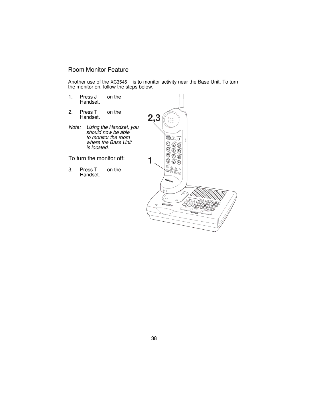 Uniden XC3545 important safety instructions Room Monitor Feature, To turn the monitor off 