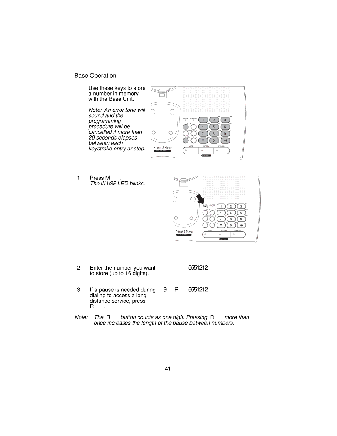 Uniden XC3545 important safety instructions Base Operation, USE LED blinks 