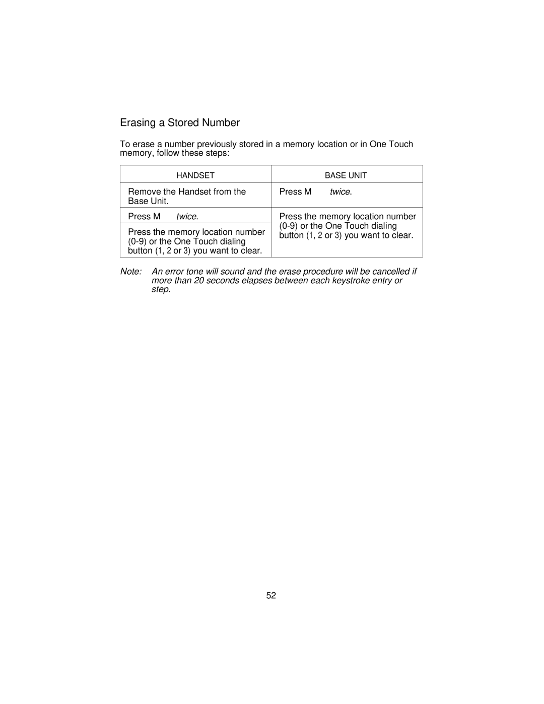 Uniden XC3545 important safety instructions Erasing a Stored Number 