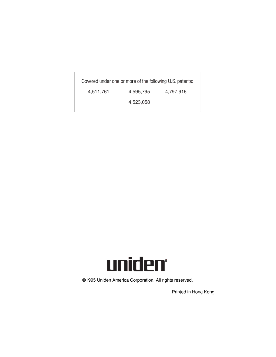 Uniden XC3545 important safety instructions Covered under one or more of the following U.S. patents 