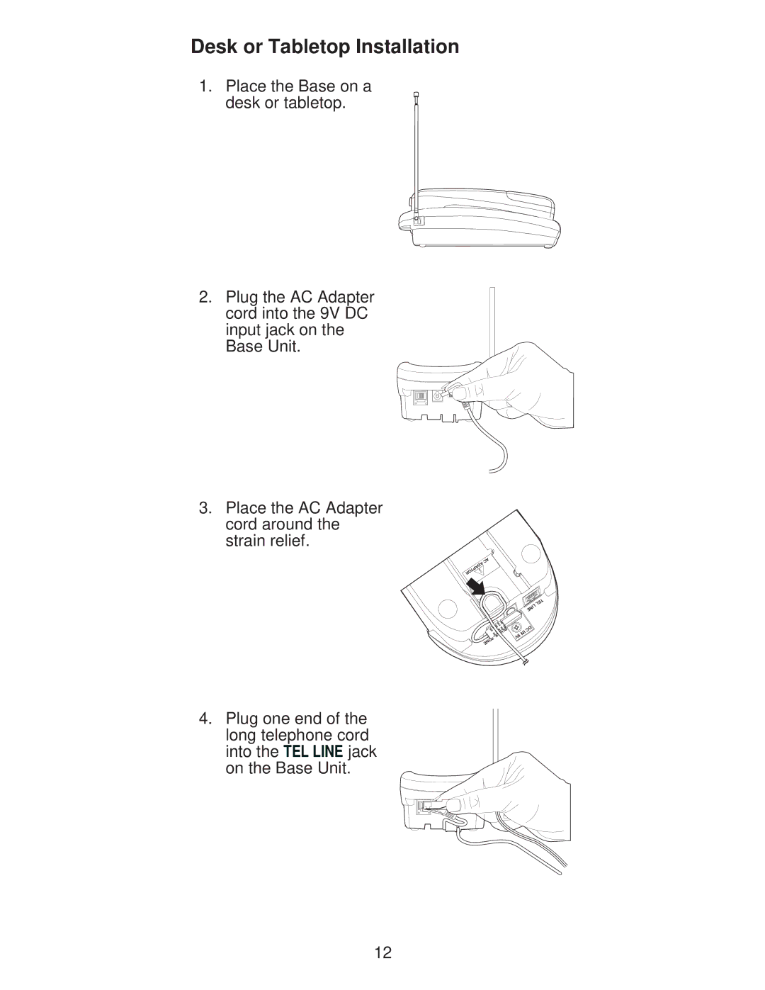 Uniden XC600/700 important safety instructions Desk or Tabletop Installation 