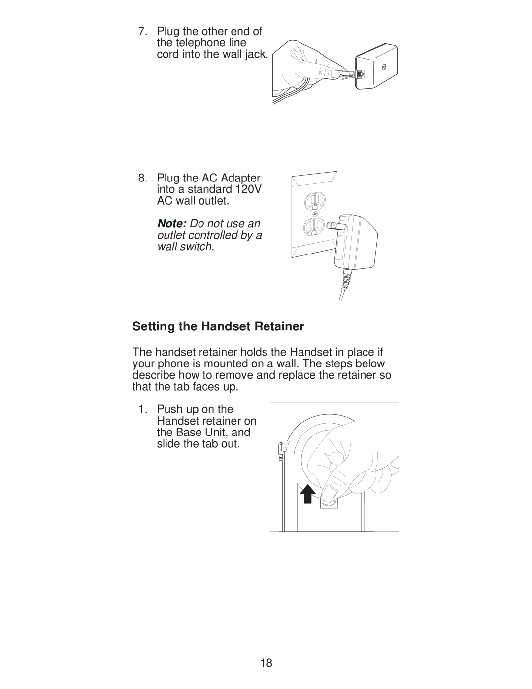 Uniden XC600/700 important safety instructions Setting the Handset Retainer 