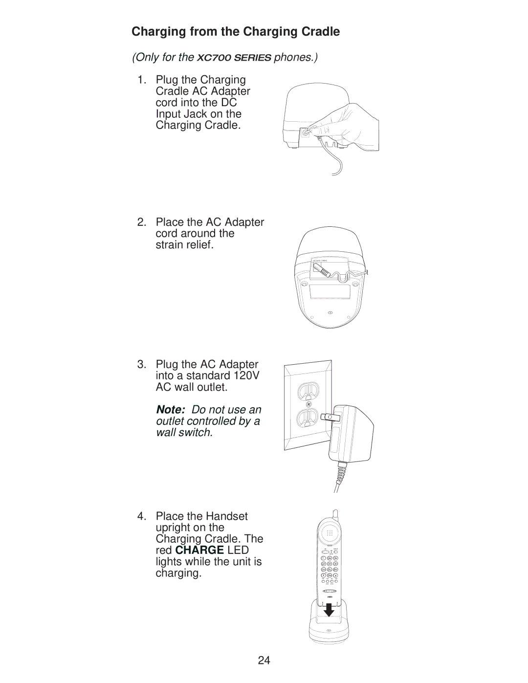 Uniden XC600/700 important safety instructions Charging from the Charging Cradle 