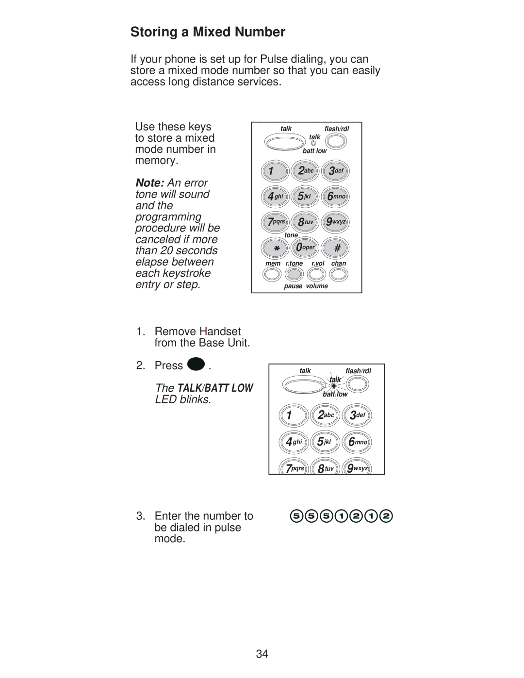 Uniden XC600/700 important safety instructions Storing a Mixed Number 