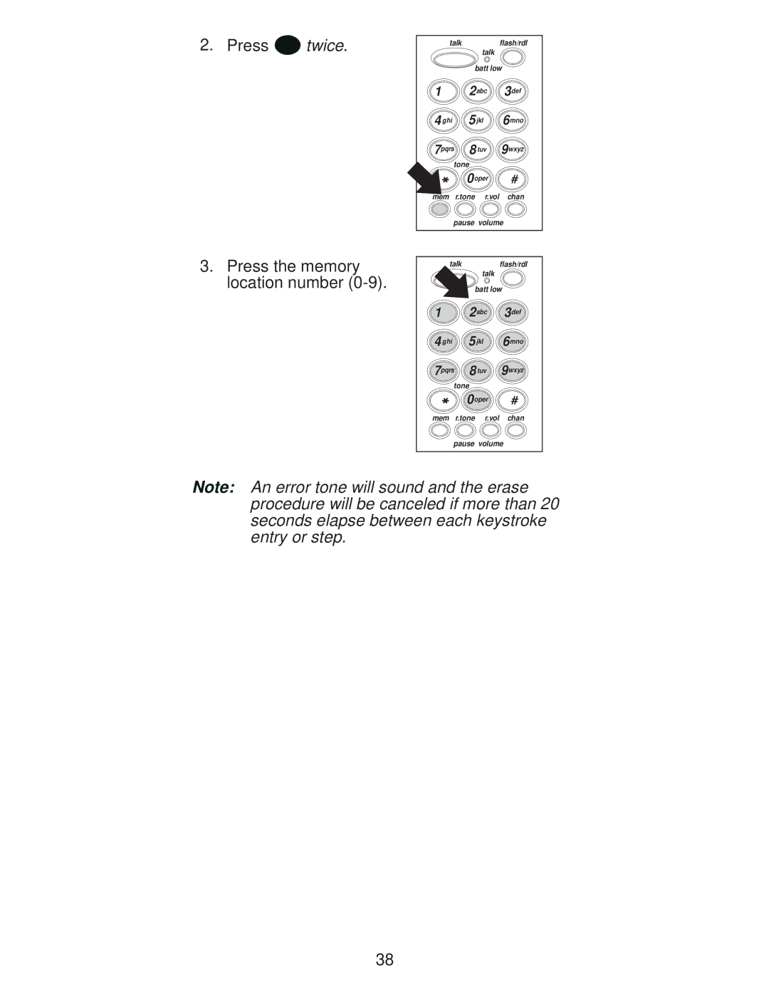 Uniden XC600/700 important safety instructions Press M twice Press the memory location number 