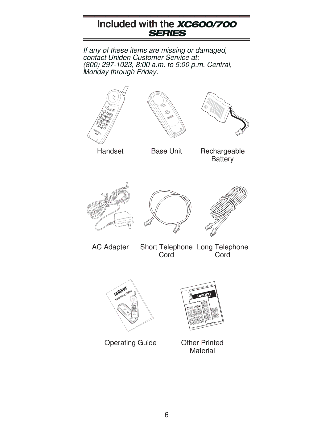 Uniden important safety instructions Included with the XC600/700, Series 