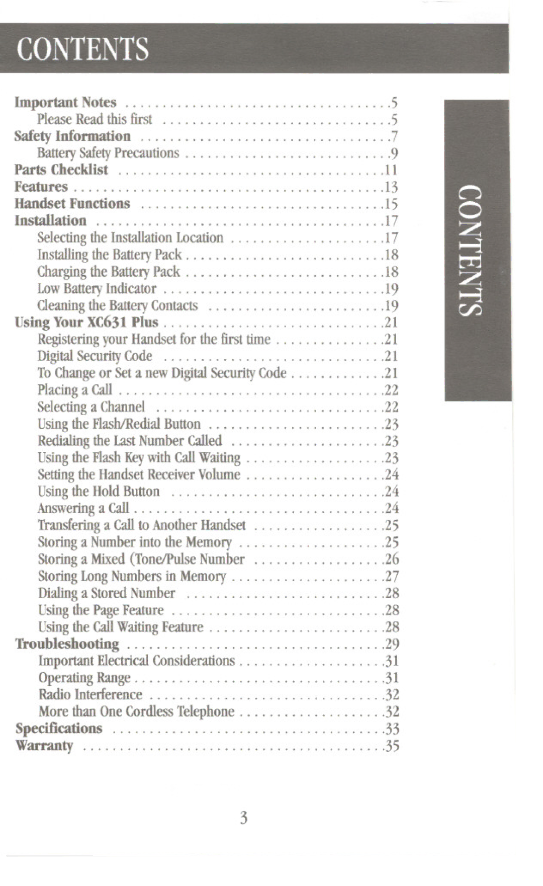 Uniden XC631Plus manual Contents 