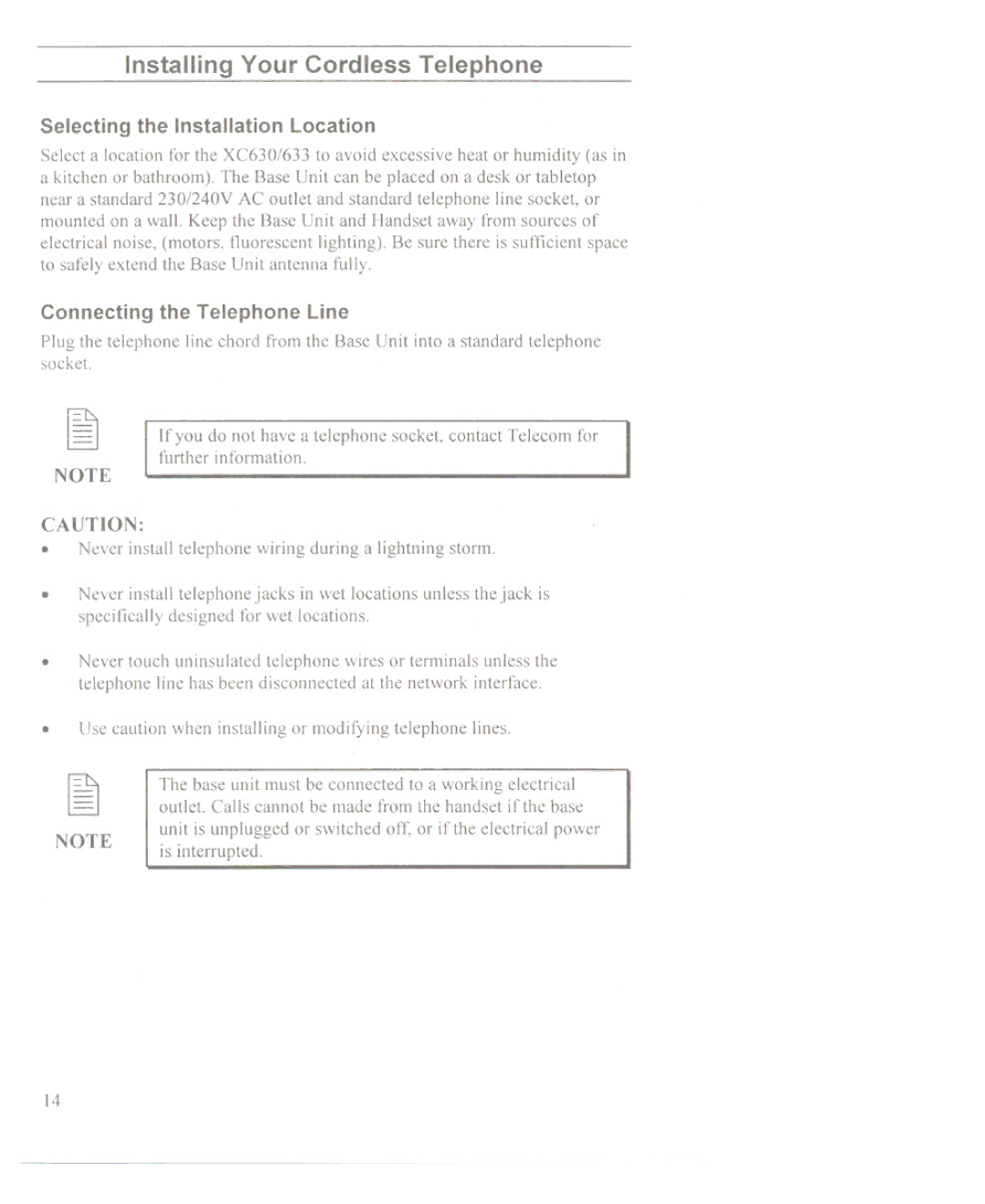 Uniden XC633, XC630 Installing Your Cordless Telephone, Connecting the Telephone Line, Selecting the Installation Location 