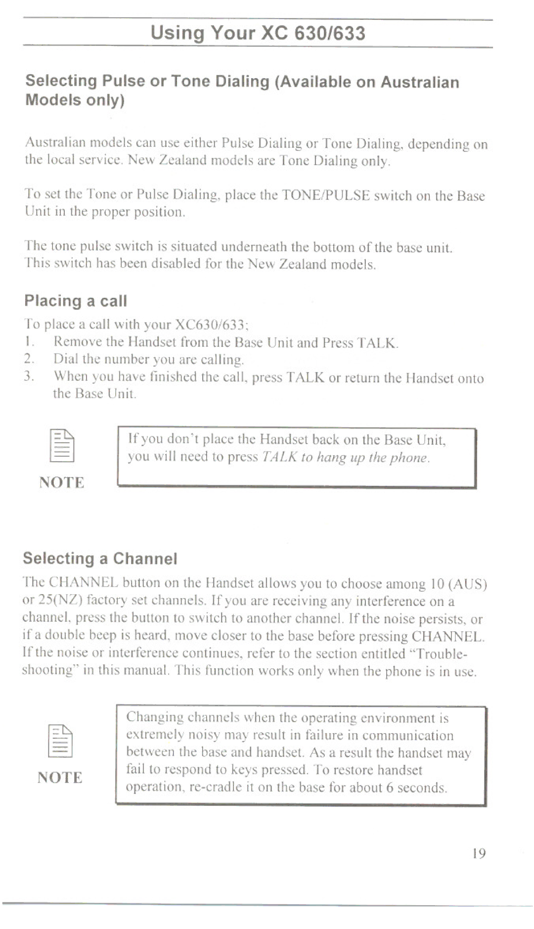 Uniden XC630, XC633 manual Using Your XC 630/633, Channel, Placing a call 