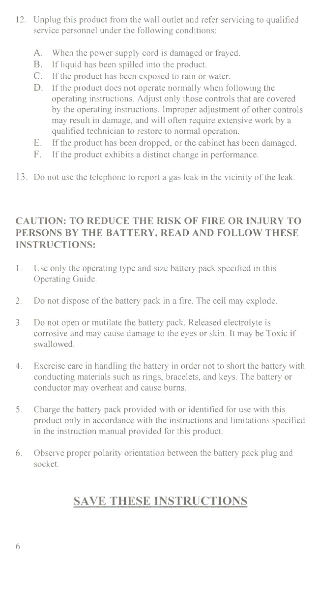 Uniden XC633, XC630 manual Persons by the BATTERY, Read and Follow These Instructions 